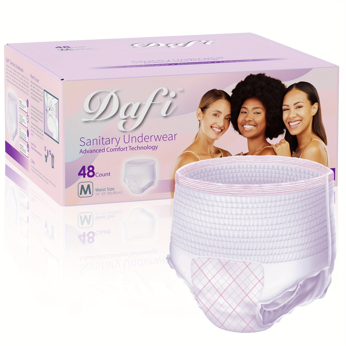 48 Count DAFI Ultra Comfort Overnight Leak-Proof Briefs - Medium-Absorbency, Disposable, Teen-Friendly, Postpartum & Period Panty Style Pads for Women with Striped Pattern - Reliable Protection for Sensitive Skin