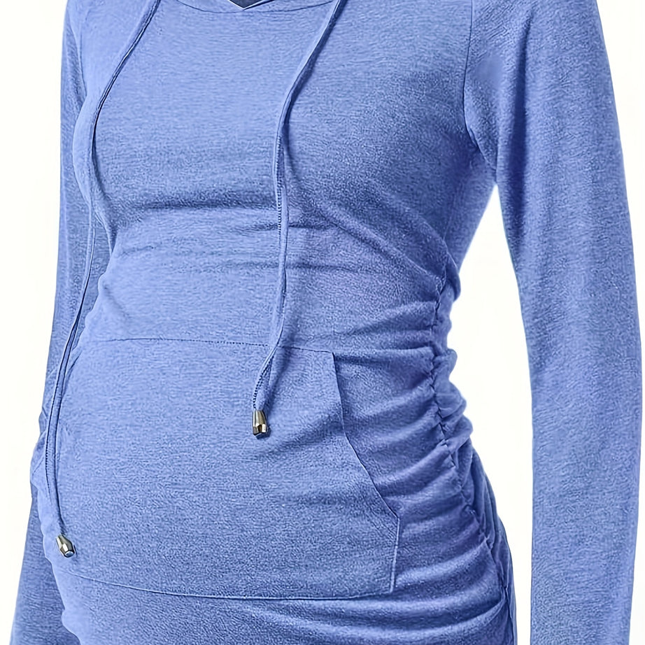 Womens Maternity Solid Hoodie - Soft & Stretchy Long Sleeve Top - Stylish Hooded Casual Wear for Outdoor Comfort