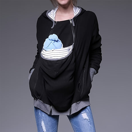 3-in-1 Multifunctional Maternity Sweatshirt for Women - Soft Cotton, Zipper Closure, Machine Washable, Hooded, Baby Carrier Compatible - MiiYoung Brand