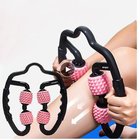 U Shape Trigger Point Massage Roller for Arm Leg Neck Muscle Tissue for Fitness Gym Yoga Pilates Sports 4 Wheel