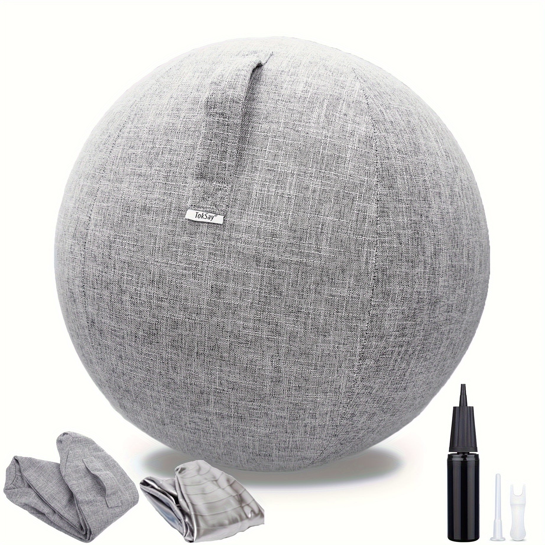 65cm Exercise Ball Chair with Fabric Cover, Pilates Yoga Ball Chair for Home Office Desk, Pregnancy Ball & Balance Ball Seat to Relieve Back Pain, Improve Posture, Birthing Ball for Pregnancy