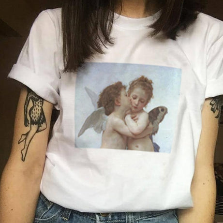 vogue t shirt van gogh Angel kiss s graphic tees women aesthetic