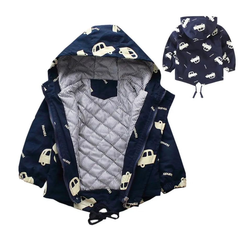 Winter Boys Jackets Child Kids Thick Warm Catoon Cars Hooded Coats Baby Girls Mid-Long Outwear Windbreaker Jackets Clothing