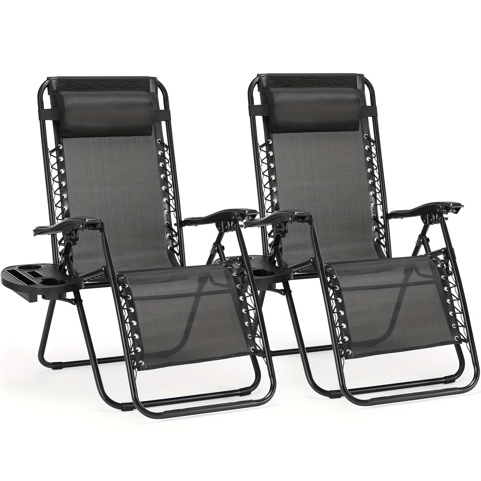 Zero Gravity Lounge Chairs Set Of 2, Portable Folding Recliner Beach Camping Patio Outdoor Chair With Cup Holder Trays And Adjustable Pillow For Pool, Backyard, Lawn