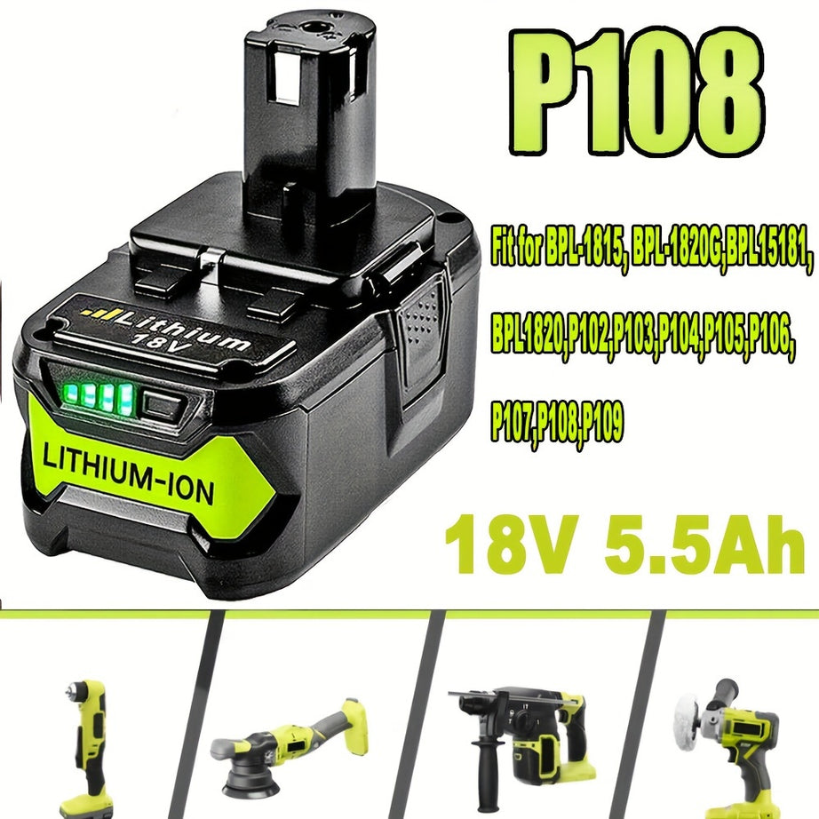 1Pack/2Packs 18V 5500mAh P108 Battery Replacement for Ryobi 18 Volt Battery Lithium P102 P103 P104 P105 P107 P109 P122,Li-ion Battery for Ryobi ONE+ Cordless Drill Tool