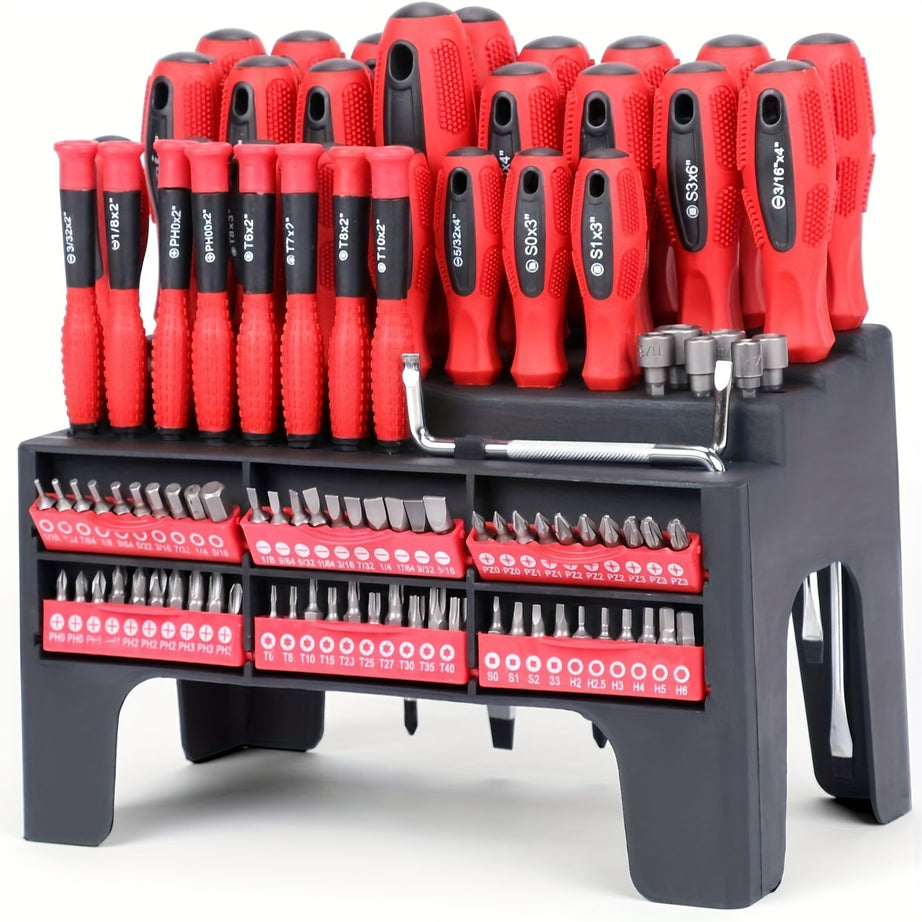 100 Pcs Screwdriver Set Insulated Magnetic Screwdriver Tool With Plastic Racking