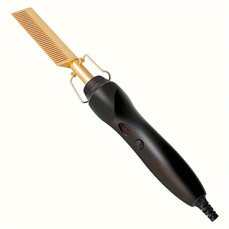 2-in-1 Titanium Coated Electric Heated Styling Comb - Professional Wet & Dry Straightener and Curler for All Hair Types with Adjustable Temperature, Ceramic Plates, and US Plug - Perfect Gift for Women and Men