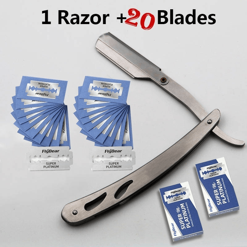 1set Men Straight Barber Edge Steel Razors, stainless steel razor blade, Folding Shaving Knife Hair Removal Tools With 20pcs Blades