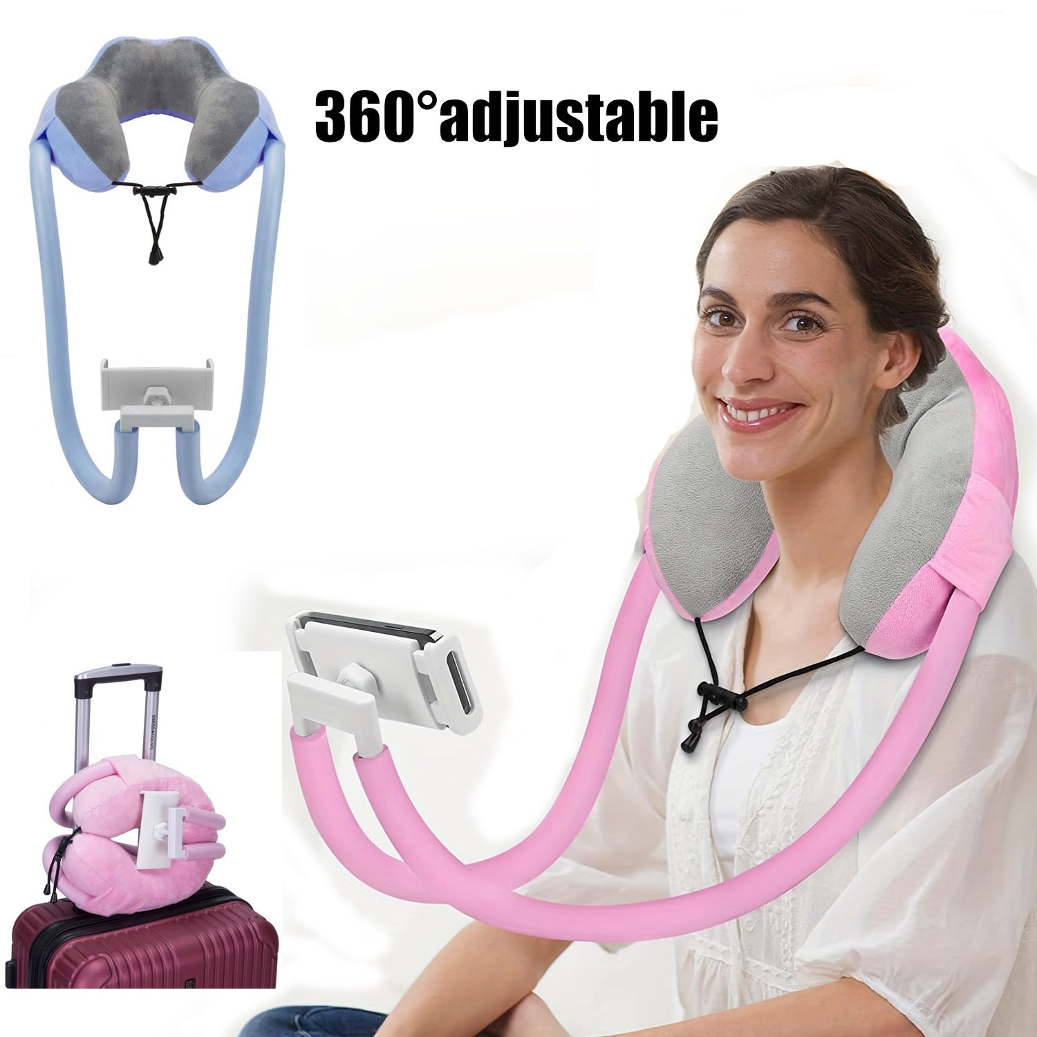 1pc U Pillow Neck Phone Holder, Best Memory Foam Airplane Pillow For Head, Neck Pillow Phone Holder, Lazy Phone Holder Bracket, 360°Rotation Universal Mobile Phone Tablet Stand For Home, Travel, Outdoor