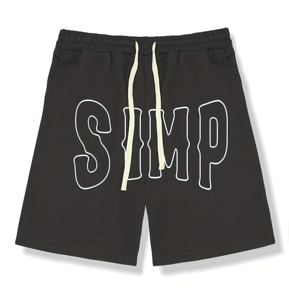 "SIMP" Letter Print Casual Slightly Stretch Graphic Drawstring Shorts, Men's Clothes For Summer