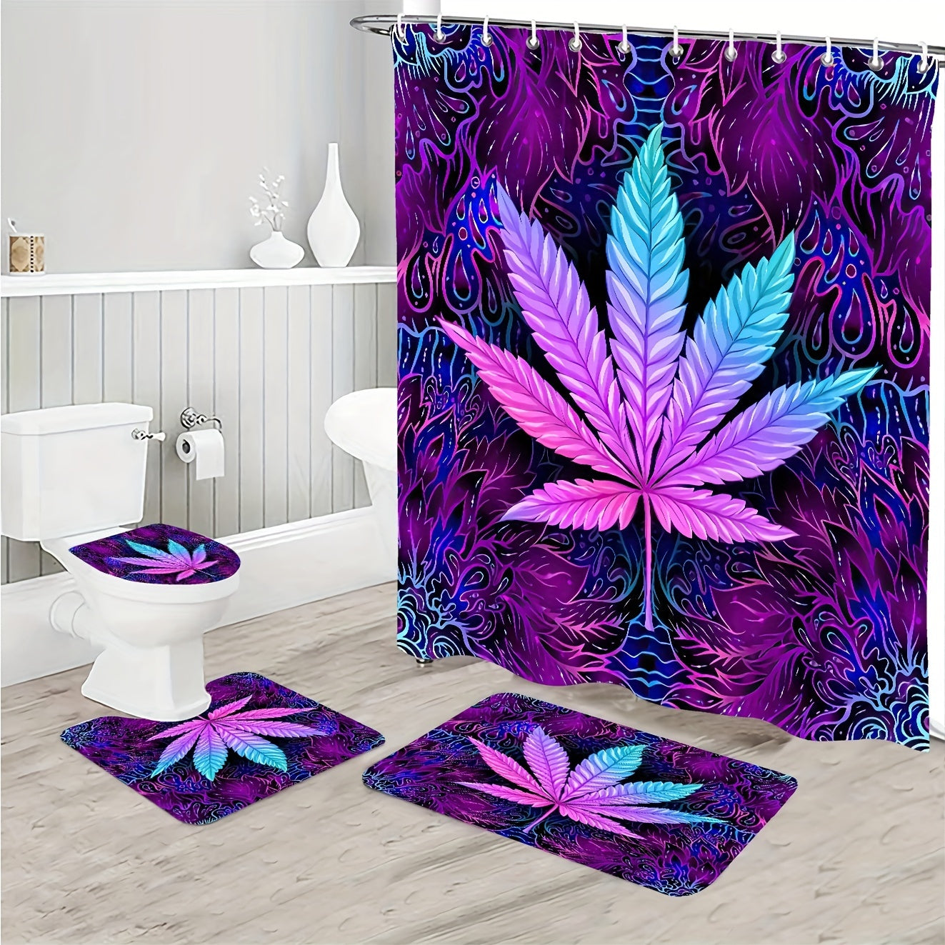 1pc Colorful Leaf Bathroom Shower Curtain Set - Waterproof, Non-Slip, and Decorative - Includes Shower Curtain, Hooks, Rug, Lid Cover, and Toilet Mat - Perfect for Bathroom Decor and Organization