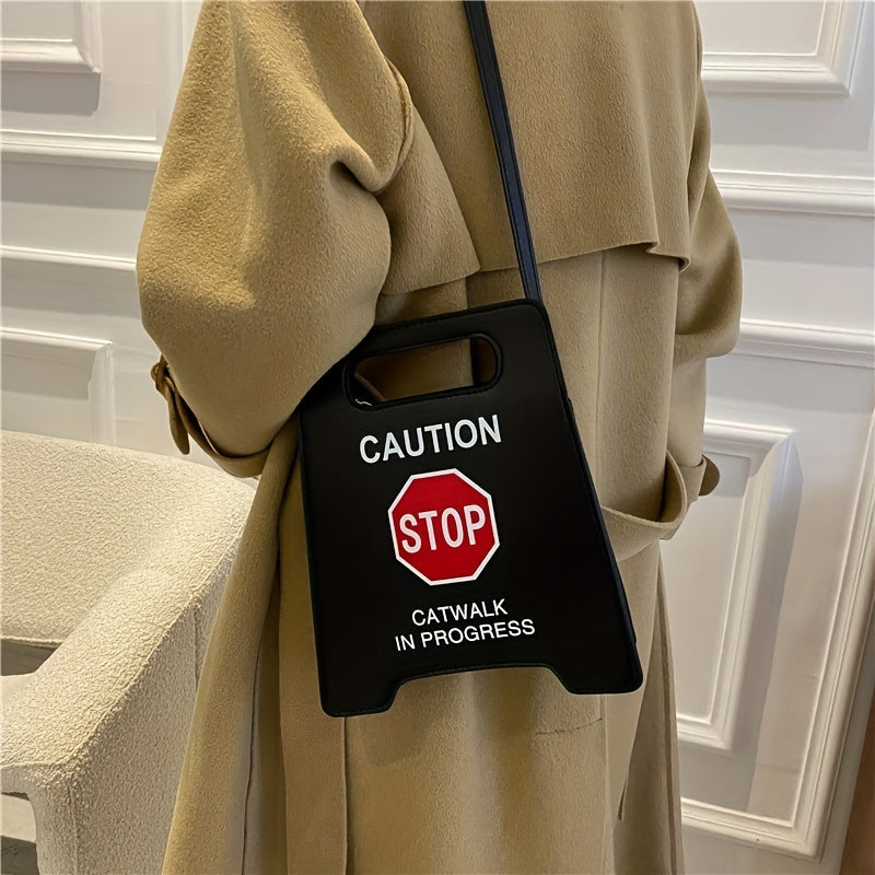 Trendy Caution Shaped Novelty Bag, Fashion PU Crossbody Bag, Funny Creative Handbag & Purse For Women