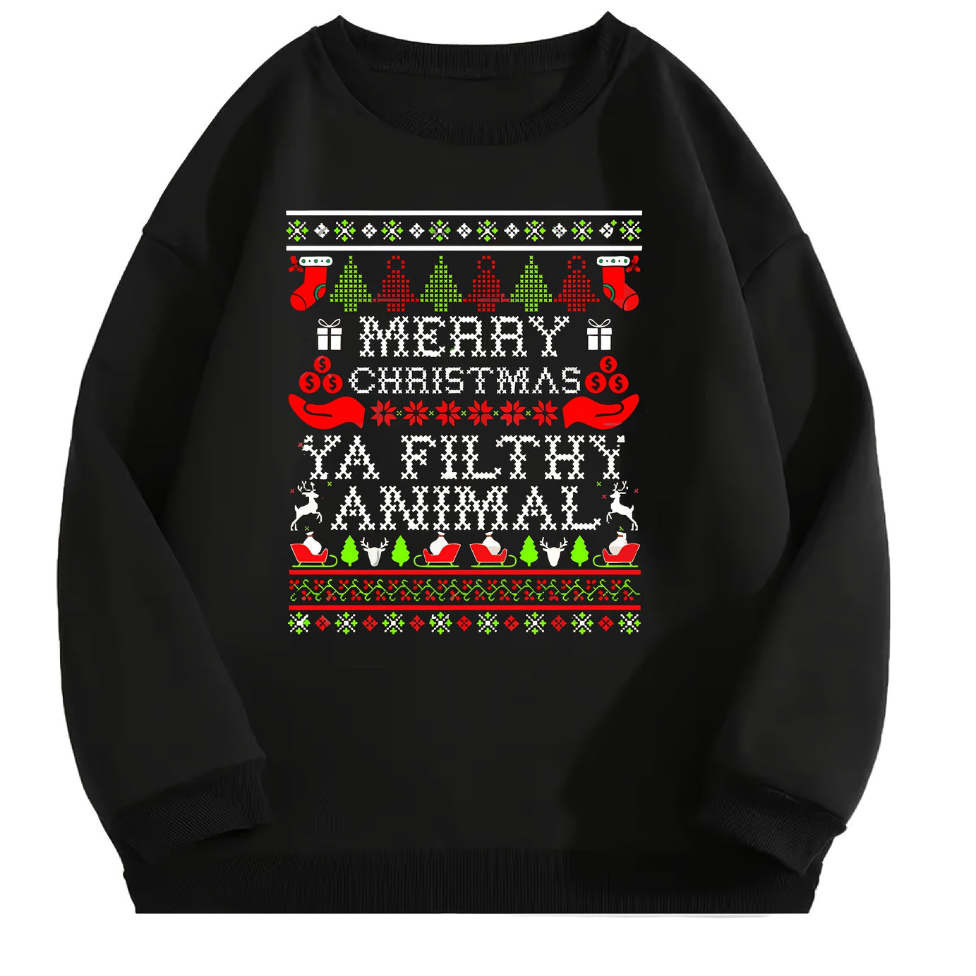 "Merry Christmas" Print Men's Crew Neck Long Sleeve Sweatshirt, Casual Wear, Graphic Pullover, Men's Clothing For Spring Fall Winter