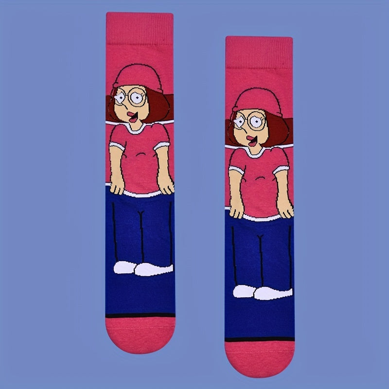 1pair Unisex Funny Cartoon Women Print Novelty Breathable Comfortable Crew Socks For Men And Women